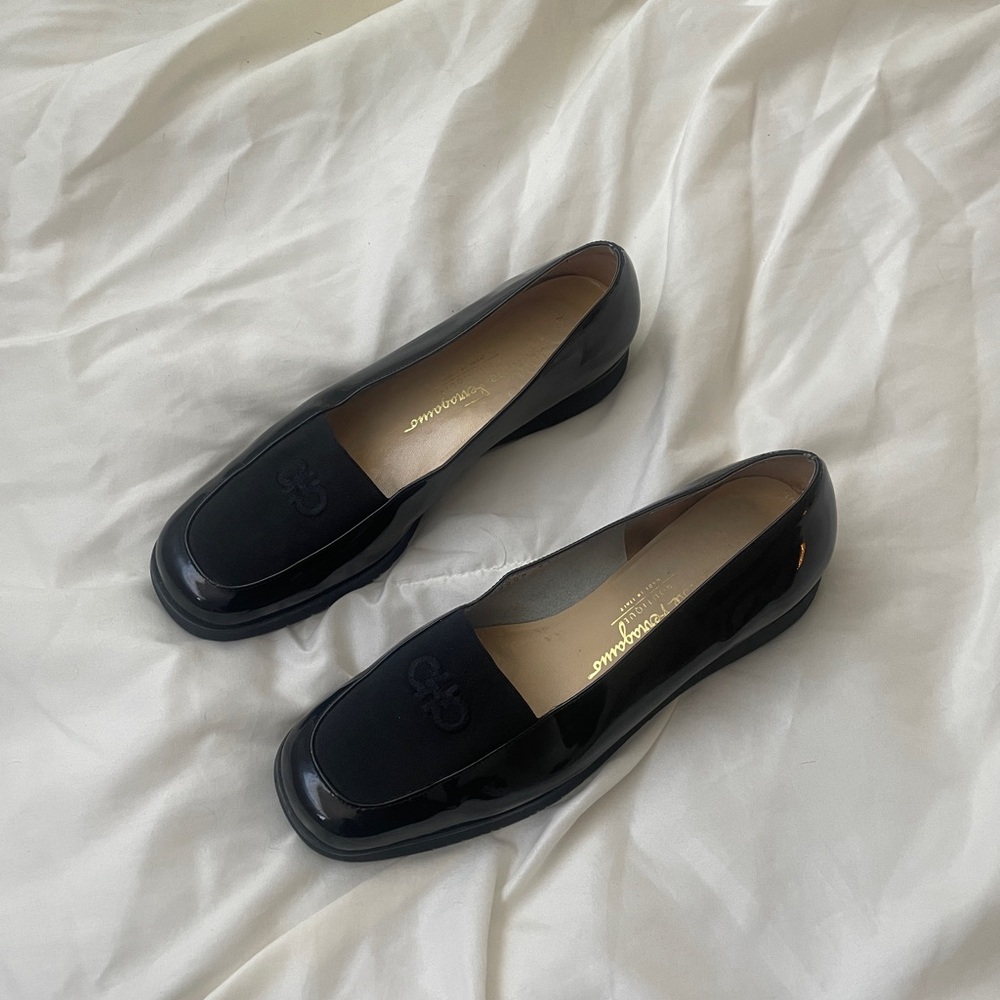 Salvatore Ferragamo Black Patent Leather Loafers